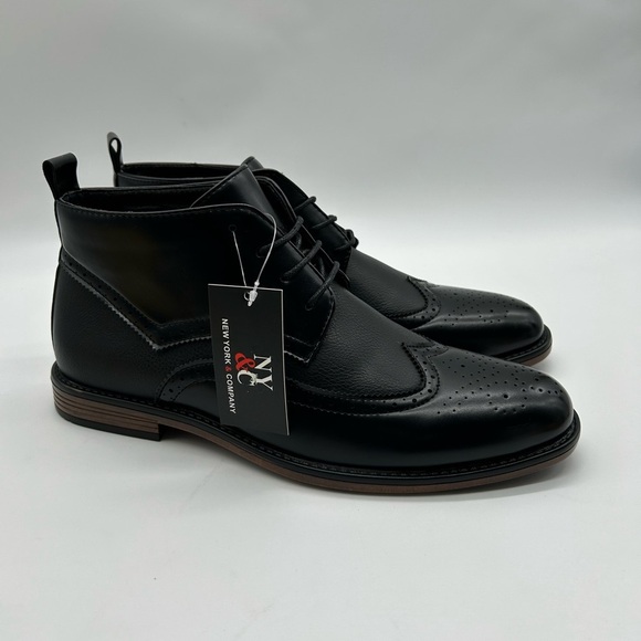 Men’s Black Dress Boots Wingtip Oxford Ankle Boots, Classic Lace-Up, Size 8 NWT - Picture 3 of 11